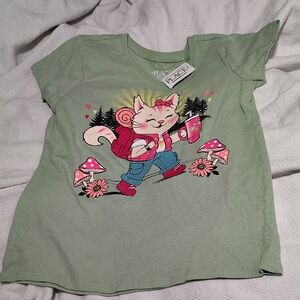 The Children's Place Sage Green Cat Hiker Graphic Tee with Pink Accents